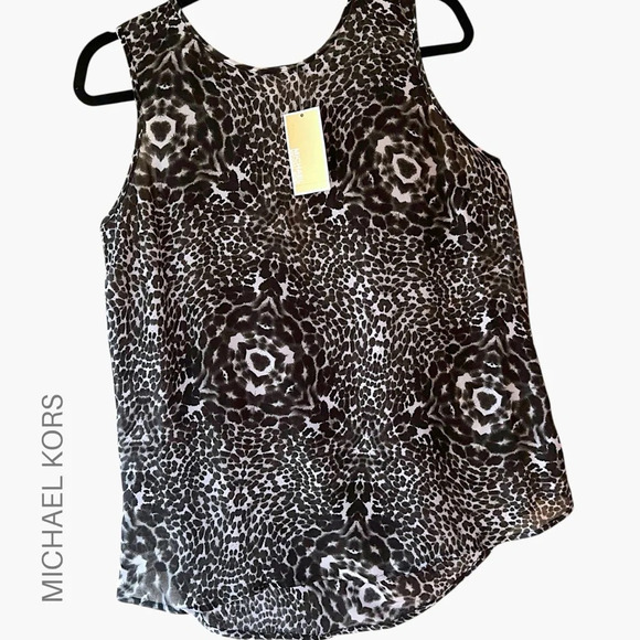 NWT MICHAEL KORS SLEEVELESS ANIMAL PRINT TOP FAUX WRAP BACK | SIZE: 12 - Picture 1 of 9